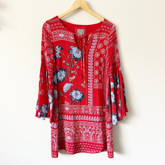 ANTHROPOLOGIE x VANESSA VIRGINIA | Floral Bell Sleeve Peasant Dress Silk | 10 - Picture 2 of 9